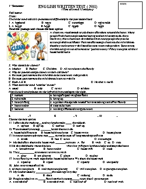 Đề kiểm tra 15 phút số 1 môn Tiếng Anh Khối 9